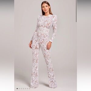 Nadine Merabi Bella jumpsuit white sequin embroidered bridal size s (4)
